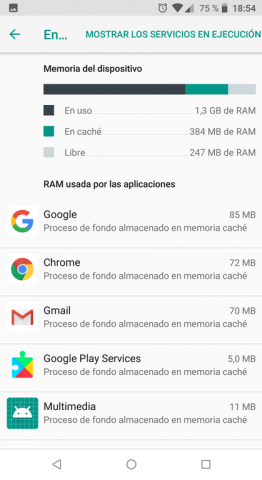Caché de memoria de las aplicaciones – Memoria actual Android 8.1 | Android Lento: Cómo Solucionarlo de raíz, Fácil y SIN USAR trucos