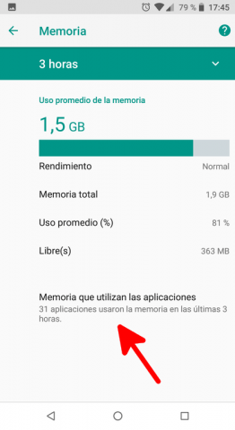 Tap en «Memoria que utilizan las aplicaciones» – Memoria utilizada Android 8.1 | Android Lento: Cómo Solucionarlo de raíz, Fácil y SIN USAR trucos
