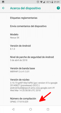 Tap 5 veces seguidas en «Número de compilación» – Modo desarrollador Android 8.1 | Android Lento: Cómo Solucionarlo de raíz, Fácil y SIN USAR trucos